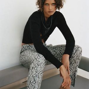 NWOT Zara Snake Print Faux Leather Pants XS | High Rise Statement Pant